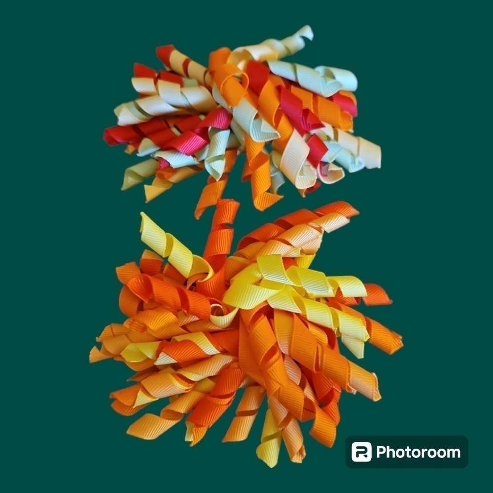 3/$30 Set of Two Curly Multi-Color Coquette Ribbon Hair Bow Clips